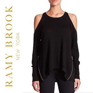 RAMY BROOK Tasha Cold Shoulder Merino Wool Side Zip Sweater